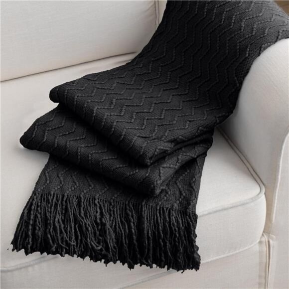 HOME Black Throw Blanket for Couch, Boho Throws for Home Decor, Soft - Picture 3 of 8